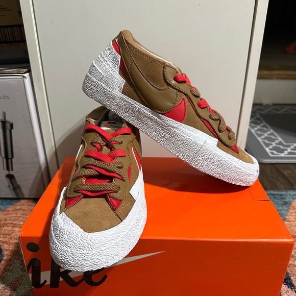 Nike Shoes - Nike Blazer Low/Sacai LT British Tan/University Red Men's‎ 6.5 Women's 8